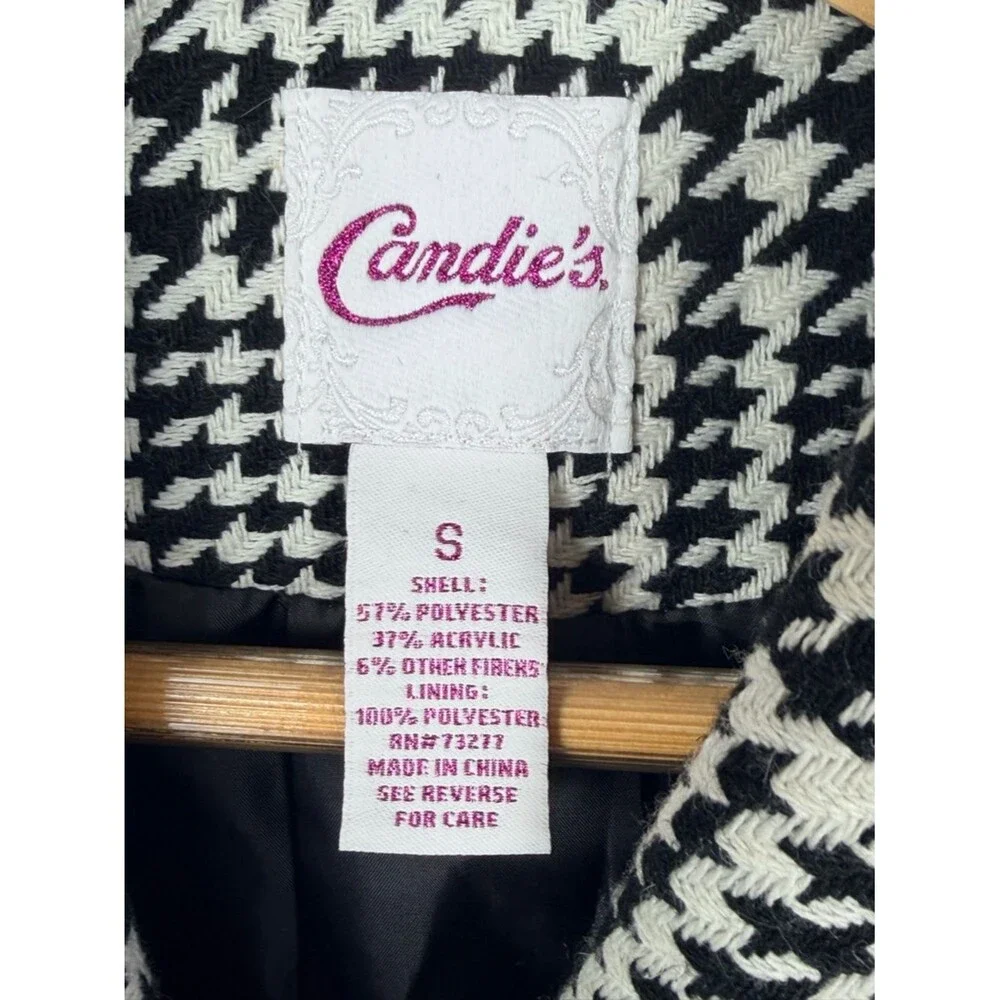 Candie's Houndstooth Coat Jacket Small Black White Academia Preppy - Picture 2 of 5